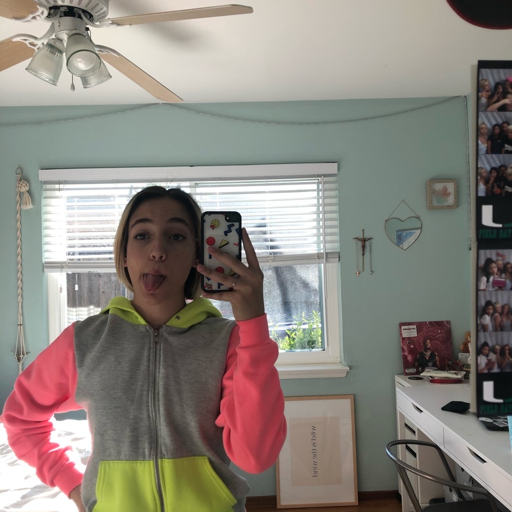 pink and yellow neon hoodie